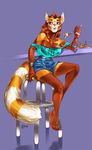  anthro breasts clothed clothing female food fork furlana mammal open_mouth pie red_panda sitting sketch smile solo 