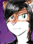  anthro aurora_knights black_hair feline female green_eyes hair kiala mammal short_hair simple_background solo stripes tiger 