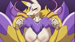  animated anthro blush bouncing_breasts breasts canine crossgender female fox fur kyubi_(yo-kai_watch) mammal nipples solo tuft ugoira video_games yellow_fur yo-kai_watch 