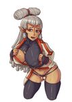  1girl artist_request breasts brown_eyes huge_breasts paya pointy_ears silver_hair sweat the_legend_of_zelda torn_clothes 