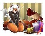 &lt;3 anthro clothed clothing female fur furlana hair kneeling mammal red_panda slightly_chubby smile solo thick_thighs toy 