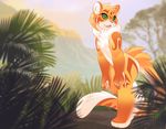  ambiguous_gender anthro detailed_background fangs feline fur green_eyes hi_res jungle looking_at_viewer mammal open_mouth orange_fur rudragon tiger tree white_fur 