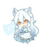  :o animal_ears arctic_fox_(kemono_friends) breath capelet chibi cold dot_nose eyebrows_visible_through_hair fox_ears fox_tail fur-trimmed_boots fur_collar fur_trim japari_symbol kemono_friends light_brown_eyes long_hair looking_at_viewer lowres maora_oto open_mouth simple_background skirt solo standing tail tsurime twitter_username very_long_hair wavy_hair white_background white_hair 