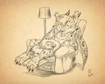  2017 ambiguous_gender anthro bat_wings bouncyotter chair dragon duo eyes_closed feline feral flinters fur hair horn hybrid jarvis_(darthandroid) lamp lynx male mammal membranous_wings mustelid nude otter recliner sleeping wings 