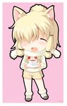  ^_^ alpaca_ears alpaca_suri_(kemono_friends) animal_ear_fluff animal_ears ankle_boots bangs beige_vest blonde_hair blush boots border chibi closed_eyes cup dot_nose drink eyebrows eyebrows_visible_through_hair facing_viewer full_body fur-trimmed_boots fur-trimmed_sleeves fur_collar fur_trim hair_bun hair_over_one_eye hair_ribbon jpeg_artifacts kemono_friends kinagi_yuu long_sleeves neck_ribbon open_mouth outline pantyhose pink_background red_ribbon ribbon saucer shirt shoe_ribbon short_hair shorts signature simple_background sleeveless smile solo standing swept_bangs tea teacup tress_ribbon vest white_border white_legwear white_ribbon white_shirt |d 