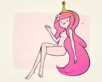  adventure_time breasts cartoon_network crown female flower hair humanoid kt-draws long_hair nipples nude pink_hair pink_skin plant princess_bubblegum smile solo waving 