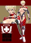  bandaid blonde_hair breasts glasses green_eyes judge_martin large_breasts navel short_hair sword tagme 