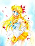  aino_minako bishoujo_senshi_sailor_moon blonde_hair blue_bow blue_eyes bow brooch choker circlet elbow_gloves gloves hair_bow jewelry long_hair magical_girl nashi_juni orange_choker orange_skirt red_bow sailor_senshi_uniform sailor_venus skirt star star_choker super_sailor_venus tiara white_gloves 