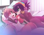  ambiguous_gender anthro bed blue_eyes candy chocolate dragon eating_open_mouth eyewear fish food goggles green_eyes hair holidays hood mako_(rudragon) marine pink_hair purple_hair ru_(rudragon) rudragon shark smile valentine&#039;s_day yellow_sclera 