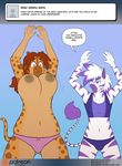  amber_eyes big_breasts blue_eyes blush bra breast_size_difference breasts clothing conditional_dnp diamond_(kadath) embarrassed english_text equine exercise female fur giraffe kadath mammal panties patreon puzzle_(kadath) sports_bra stripes text tumblr underwear white_fur zebra 