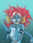  breasts female furlana hair lipstick looking_at_viewer makeup nipples nude shark_humanoid solo underwater water 