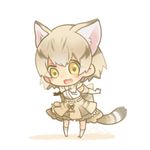  :3 animal_ears bare_shoulders blush bow bowtie breast_pocket cat_ears cat_girl cat_tail chibi dot_nose elbow_gloves fang frilled_skirt frills full_body gloves kemono_friends kneehighs looking_at_viewer lowres maora_oto multicolored_hair open_mouth outstretched_arms pocket sand_cat_(kemono_friends) shadow shirt short_hair skirt socks solo standing streaked_hair striped_tail tail tareme white_background white_shirt yellow_eyes 