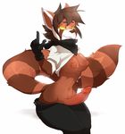 anthro big_penis breasts clothed clothing dickgirl erection humanoid_penis intersex looking_at_viewer mammal nipples pants_down partially_clothed penis red_panda smile solo yogoat 