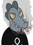  2017 alligator bea_(nitw) cigarette clothed clothing crocodilian night_in_the_woods reptile scalie simple_background smoking solo trout_(artist) 