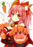  :p animal_ears bell bell_collar blurry blush_stickers breasts carrot claws cleavage collar depth_of_field fate/grand_order fate_(series) fox_ears hair_ribbon highres large_breasts long_hair looking_at_viewer paws pink_hair ribbon solo sparkle sukemyon tamamo_(fate)_(all) tamamo_cat_(fate) tongue tongue_out upper_body yellow_eyes 
