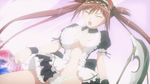  1girl airi_(queen&#039;s_blade) animated animated_gif bouncing_breasts breasts cleavage dress eyes_closed hair_ribbon large_breasts long_hair loop maid maid_headdress navel nipples open_mouth panties pantyshot queen&#039;s_blade queen&#039;s_blade_grimoire red_hair ribbon scythe solo torn_clothes underwear very_long_hair white_bra white_panties wind_lift wrist_cuffs 