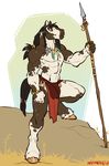  anthro clothing equine facial_piercing horse jewelry loincloth male mammal melee_weapon muscular necklace nose_piercing piercing polearm smile solo spear standing tribal weapon zummeng 
