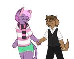  alpha_channel anthro brown_fur canine cat clothing confusedjasper dog duo ear_piercing eyewear feline fur glasses hair male male/male mammal piercing pink_fur ring roland romantic_couple simple_background smile transparent_background walter 