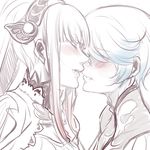  blush breasts dress eyes_closed hair_ornament jewelry kiss lailah_(tales) lips mikleo_(tales) multicolored_hair open_mouth ponytail tales_of_(series) tales_of_zestiria 