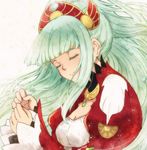  1girl cleavage dress eyes_closed grey_hair hair_ornament jewelry lailah_(tales) long_hair ponytail smile tales_of_(series) tales_of_zestiria 
