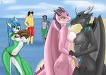  aventis aventis_vixxx balls beach big_breasts breasts canine clothing coyote dinosaur dragon fox grope mammal nude outside penis raptor ruben_(djcoyoteguy) scalie sea seaside swimsuit theropod undressing water 