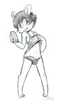  2017 anthro avabun bulge chest_tuft chipmunk clothed clothing clothing_lift controller cub erection grin hair holding_object looking_at_viewer looking_away male mammal manikku_yagamizumi_(character) monochrome navel penis_outline remote_control rodent shirt shirt_lift short_hair signature sketch smile solo standing tank_top teenager thong tuft young 