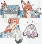  anthro canine clothed clothing colored disney drawning duo female fox judy_hopps lagomorph male mammal nick_wilde open_mouth purple_eyes rabbit simple_background size_difference smile white_background zootopia 