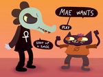  anthro bea_(nitw) cat clothed clothing dialogue duo english_text eye_contact feline female lizard mae_(nitw) mammal night_in_the_woods reptile scalie text unknown_artist 