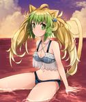  1girl ahoge animal_ears archer_of_red bare_shoulders bikini breasts brown_hair cleavage fate/apocrypha fate/grand_order fate_(series) green_eyes hair_ornament long_hair midriff multicolored_hair navel see-through tail twintails water 