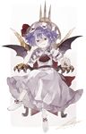  bat_wings blue_hair dress highres red_eyes remilia_scarlet shihou_(g-o-s) solo throne touhou vampire wings 