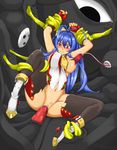  1boy 1girl antenna_hair arakune bare_shoulders baronia blazblue blazblue:_central_fiction blue_hair blush boots breasts censored fingerless_gloves genderswap genderswap_(mtf) gloves hair_between_eyes halterneck large_breasts long_hair mai_natsume midriff navel pants pink_eyes pussy rape restrained sex spread_legs tagme tearing_up tears torn_clothes vaginal 