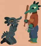  abortion abuse alligator anthro balls bea_(nitw) clothed clothes_hanger clothing crocodilian crying female flaccid green_balls green_penis imminent_rape male mostly_nude mr_santello_(nitw) penis pregnant reptile scalie tears 