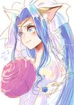  1girl agarte_lindblum animal_ears blue_eyes blue_hair blush dress earrings flower long_hair ponytail tales_of_(series) tales_of_rebirth veil 