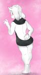  anthro asriel_dreemurr backsack balls blush bottomless butt caprine clothed clothing digitigrade dutch_angle goat horn looking_at_viewer looking_back mammal rear_view standing undertale v-d-k video_games virgin_killer_sweater young 