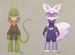  alopex anthro arctic_fox canine clothing female fluffy fluffy_tail fox lizard looking_at_viewer mammal mona_lisa reptile scalie simple_background teenage_mutant_ninja_turtles unknown_artist yellow_eyes 