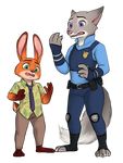  2017 absurd_res alpha_channel anthro buckteeth canine claws clothed clothing crossgender dipstick_ears dipstick_tail disney duo female fox fur green_eyes grey_fox grey_fur hi_res hjemi judy_hopps lagomorph male mammal multicolored_tail necktie nick_wilde open_mouth orange_fur police_uniform post_transformation purple_eyes rabbit shirt shocked simple_background size_difference standing teeth thrianta thrianta_rabbit toe_claws transformation transparent_background uniform zootopia 