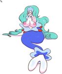  big_breasts blue_eyes blue_hair breasts female hair immortalstar long_hair nintendo nipples one_eye_closed pink_nose pok&eacute;mon pok&eacute;morph primarina simple_background sitting smile solo video_games white_background 