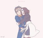  1boy 1girl ^o^ blush happy hug naruto naruto_shippuuden nervous nervous_smile nohara_rin sweat uchiha_obito wavy_mouth 