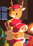  anthro antlers cervine christmas christmas_tree clothing costume cute deer eyelashes female fire footwear gift happy hat holidays horn looking_at_viewer mammal pixiv reindeer santa_costume santa_hat shoes smile snow snowflake solo tree young たきうね 