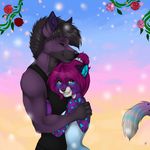  anthro canine clothed clothing duo feline female fur hair hug looking_at_viewer male male/female mammal manikanika smile standing 