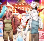  anthro canine clothed clothing family female fish group hybrid kalie male mammal marine open_mouth shark smile theme_park theorangewolf young 