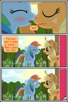  applejack_(mlp) blonde_hair blue_fur comic equine female feral freckles friendship_is_magic fur green_eyes gutovi-kun hair horse mammal multicolored_hair my_little_pony orange_fur pegasus pony purple_eyes rainbow_dash_(mlp) rainbow_hair wings 