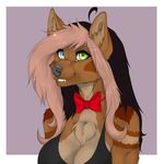  anthro bow_tie breasts canine clothed clothing female fur hair looking_at_viewer mammal manikanika smile solo 