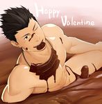  ;) armor biceps brown_eyes chocolate erection hair_slicked_back hand_on_own_thigh happy_valentine itto_(mentaiko) japanese_armor male_focus mouth_hold muscle naked_chocolate nipples nude one_eye_closed penis penis_peek sengoku_basara smile solo thighs tokugawa_ieyasu_(sengoku_basara) valentine 