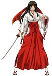  1girl black_hair brown_eyes brown_hair female headband holding holding_sword holding_weapon japanese_clothes long_hair long_sleeves looking_at_viewer low-tied_long_hair miko official_art queen&#039;s_blade sandals serious sheath solo sword tabi tied_hair tomoe transparent_background unsheathing very_long_hair weapon wide_sleeves 