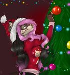  anthro canine christmas christmas_tree clothed clothing female fur hair hat holidays mammal manikanika santa_hat smile solo tree 