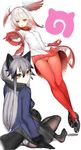  absurdres animal_ears ass bangs bird_tail black_footwear black_gloves black_legwear black_skirt blunt_bangs crotch_seam fox_ears fox_tail frilled_sleeves frills fur_trim gloves grey_hair hair_between_eyes head_wings highres jacket japanese_crested_ibis_(kemono_friends) japari_symbol kemono_friends long_hair long_sleeves looking_at_viewer mary_janes medium_hair miniskirt multicolored_hair multiple_girls no_shoes nyatabe outstretched_arms panties panties_under_pantyhose pantyhose pantyshot pleated_skirt red_legwear red_skirt shirt shoes silver_fox_(kemono_friends) silver_hair simple_background sitting skirt skirt_lift tail thigh_gap two-tone_hair underwear white_panties white_shirt wide_sleeves yellow_eyes 