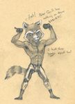  anthro bulge clothed clothing flexing guardians_of_the_galaxy male mammal marvel raccoon rocket_raccoon solo topless tush 