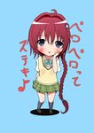  :d :p absurdres blue_eyes bow bowtie braid chibi hair_bobbles hair_ornament highres kurosaki_mea long_hair looking_at_viewer open_mouth red_hair sakagami_yuura school_uniform skirt smile sweater_vest to_love-ru to_love-ru_darkness tongue tongue_out very_long_hair 