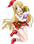  asia_argento belt blonde_hair boots box bra breasts covered_nipples eyebrows_visible_through_hair gift gift_box gloves green_eyes hat high_school_dxd highres long_hair medium_breasts one_eye_closed open_mouth panties purple_bra purple_panties red_footwear red_hat red_skirt santa_boots santa_hat shiny shiny_skin shirt skirt sleeveless solo torn_clothes torn_shirt torn_skirt transparent_background underwear very_long_hair white_gloves 